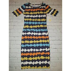 Nwt Lularoe Julia Pencil Dress Women's Size XXS Bright Multi-Color ZigzZag Print
